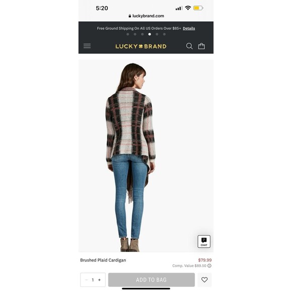 Lucky Brand Size Large Wool Mohair Blend Sweater Woman’s Pink Plaid Cardigan - Picture 3 of 11